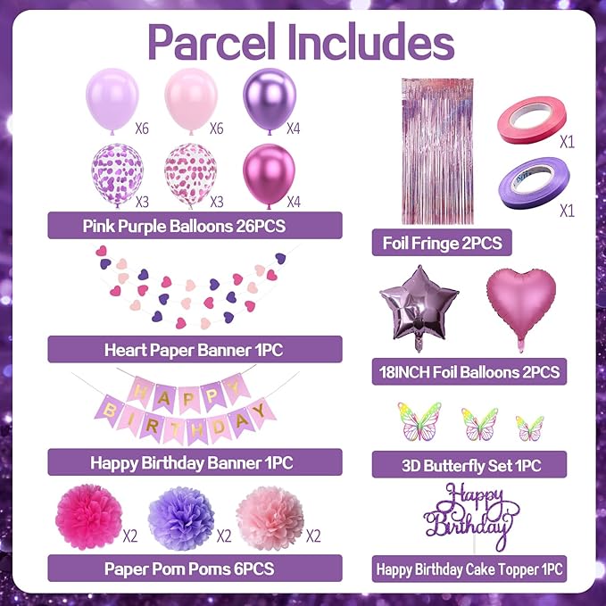 Purple Pink Birthday Decorations Balloons Pink Purple Happy Birthday