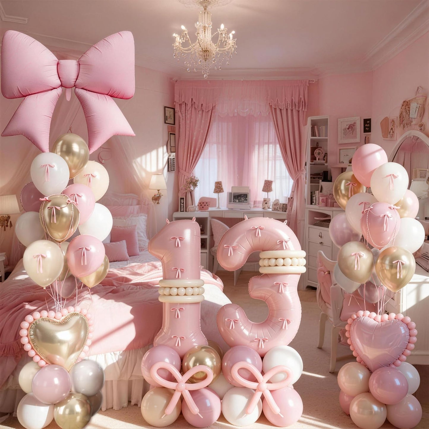 Baby Pink Number 3 Balloon, Dusty Light Pink Gold Cream Latex Balloons