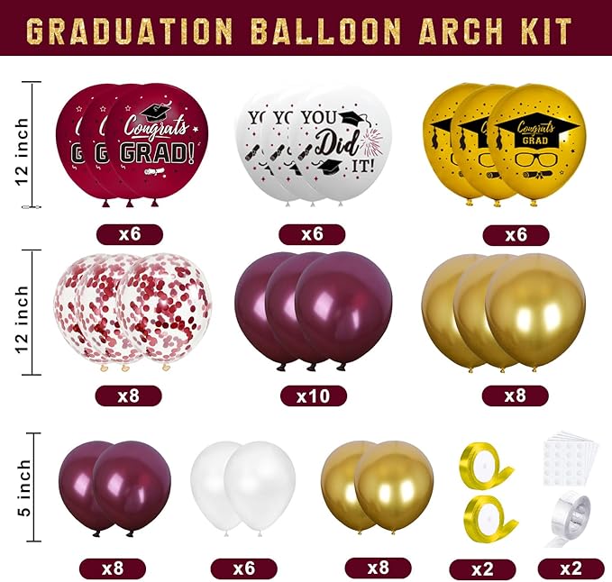 Graduation Decorations Class of 2026 - Maroon and Gold Graduation