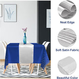 8Pack Disposable Plastic Tablecloths and Satin Table Runner Set Blue a