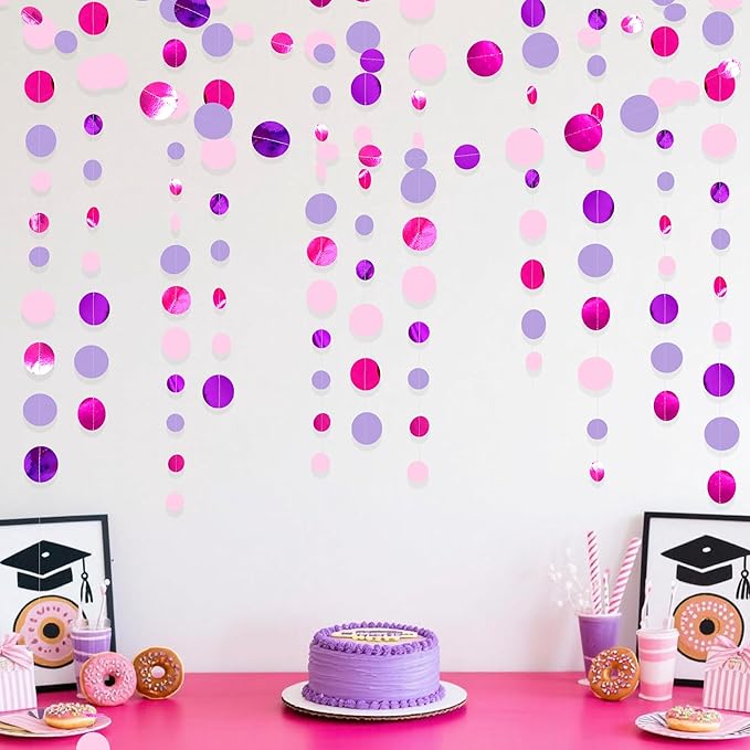 Pink and Purple Party Decorations Circle Dots Garland Hot Pink