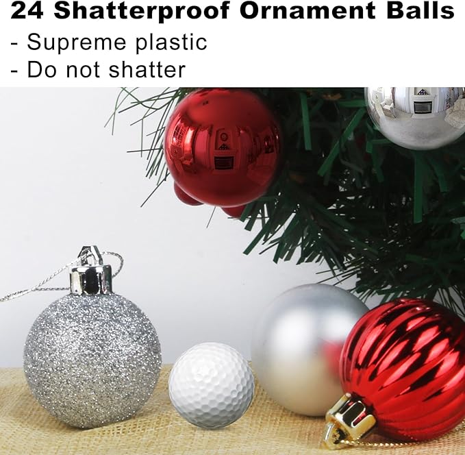 GameXcel 24Pcs Christmas Balls Ornaments for Xmas Tree - Shatterproof