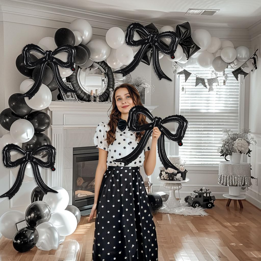 5 Pcs Black Bow Balloons Bow Party Decorations for Girl Women Black