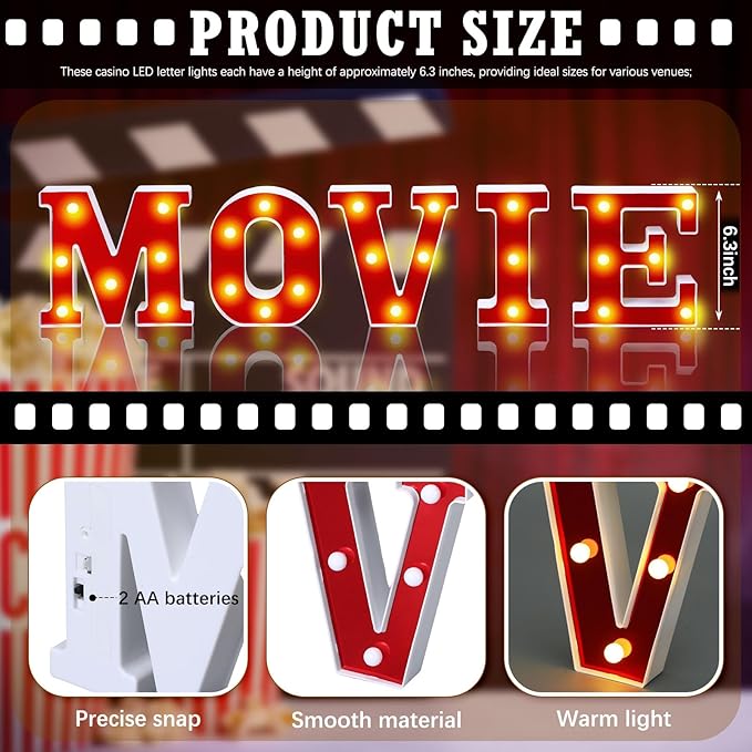 Movie Night Decorations 6.3 Movie Light up Letters Sign Decor