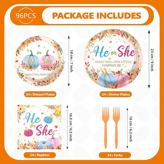 96Pcs Fall Pumpkin Gender Reveal Party Decorations Fall Gender
