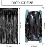 2 Pack Black Party Streamers Backdrop Tinsel Foil Fringe Curtains