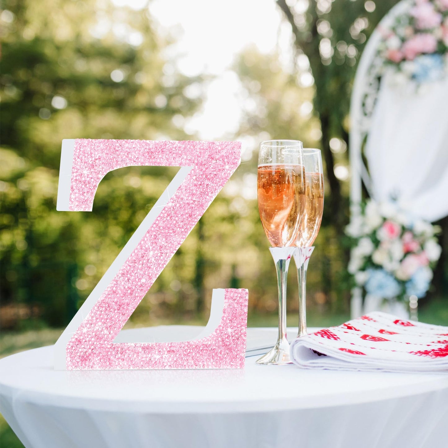 Qunclay Pink Crystal Diamond Letter Wall Decor, Glitter Wooden Bling