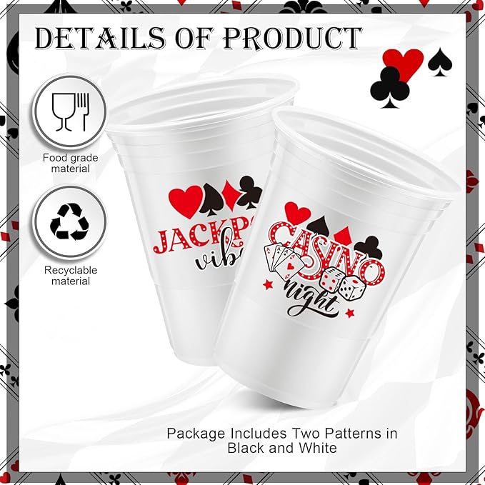 48 Pcs Casino Night Party Supplies Bulk 16 oz Casino Night Party