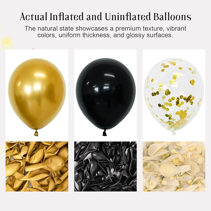 Black and Gold Balloons, 55 Pcs 12 Inch Metallic Gold Balloons Black