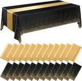 Breling 24 Packs Black and Gold Disposable Plastic Tablecloths and