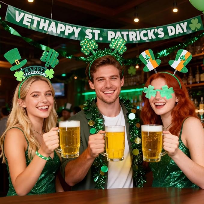 62pcs St Patricks Day Accessories Headbands Necklace Shamrock Beads