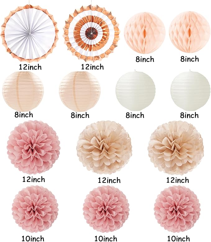 Pink Champagne Beige Rose Gold Boho Party Decorations 14Pcs Women