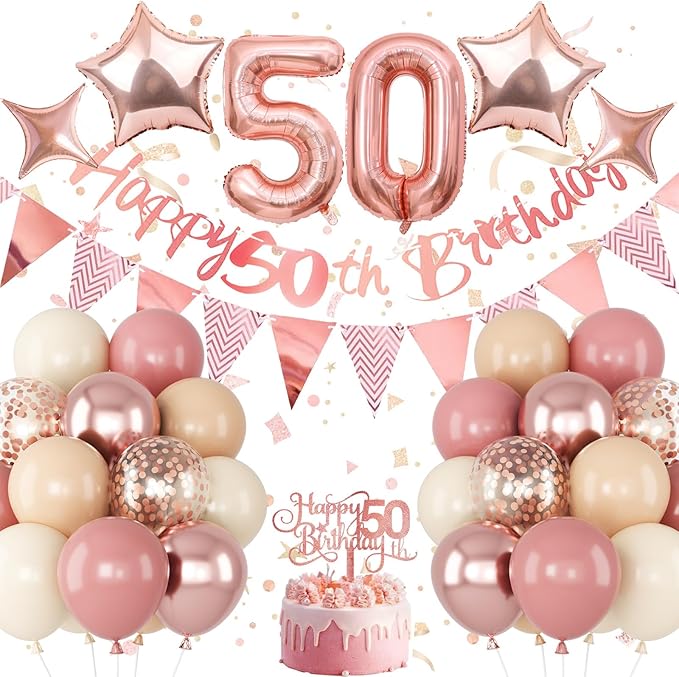 50th Birthday Decorations for Women Retro Pink Beige Number 50