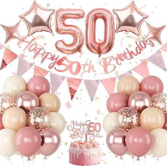 50th Birthday Decorations for Women Retro Pink Beige Number 50