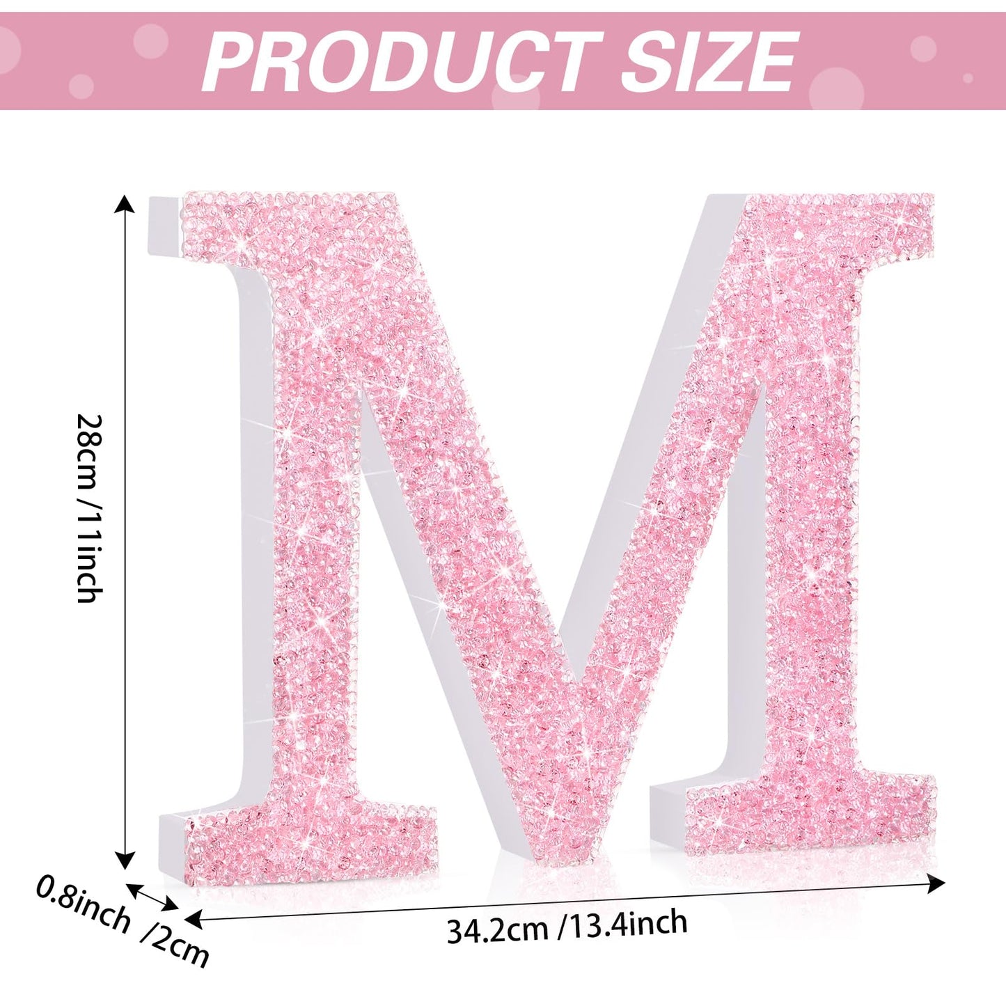 Qunclay Pink Crystal Diamond Letter Wall Decor, Glitter Wooden Bling