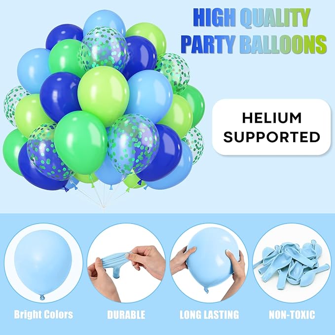 Blue Green Balloons 12 Inch Royal Blue Fruit Light Green Confetti
