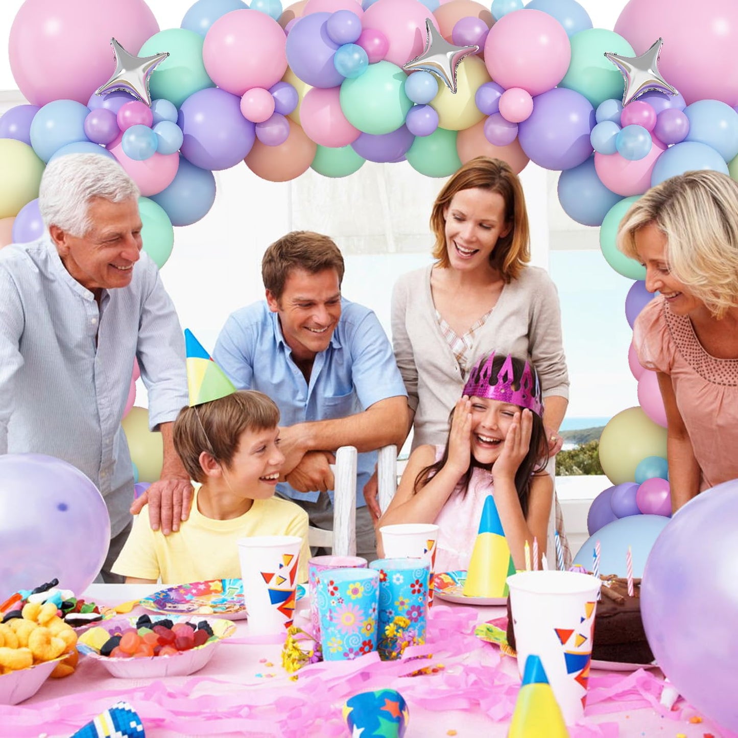 Pastel Balloons Arch Garland Kit, Pastel Pink Purple Blue Yellow Green