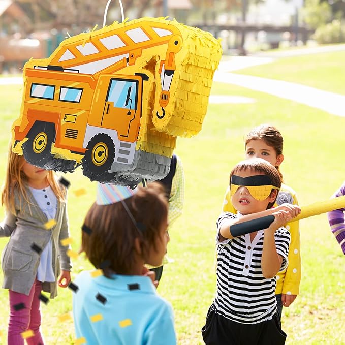 Construction Truck Piñata with Blindfold Bat and Confetti