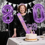 80th Birthday Decorations for Women Purple with 80th Birthday Sash