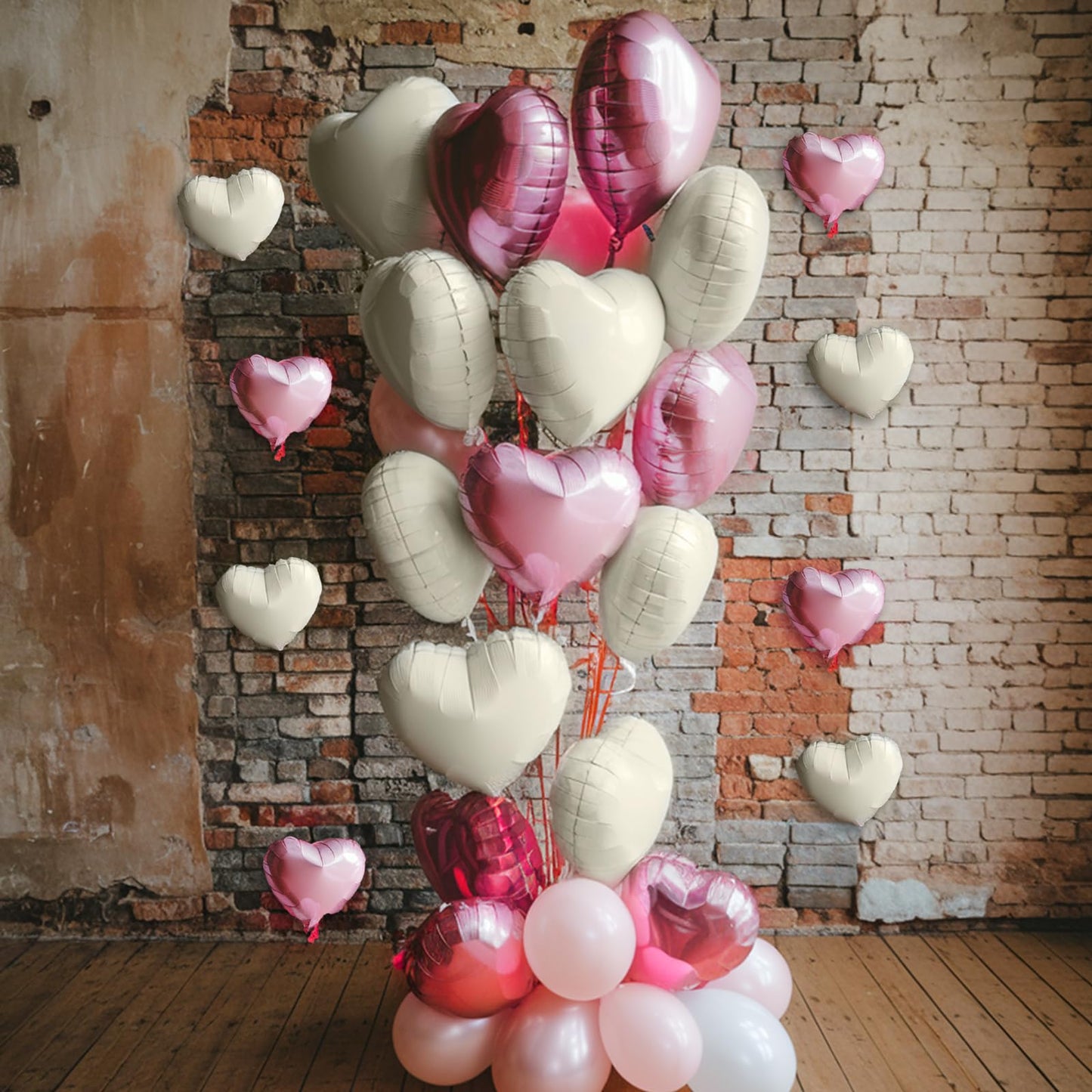 Pink White Heart Balloons, 19PCS Nude White and Pink Heart Shape