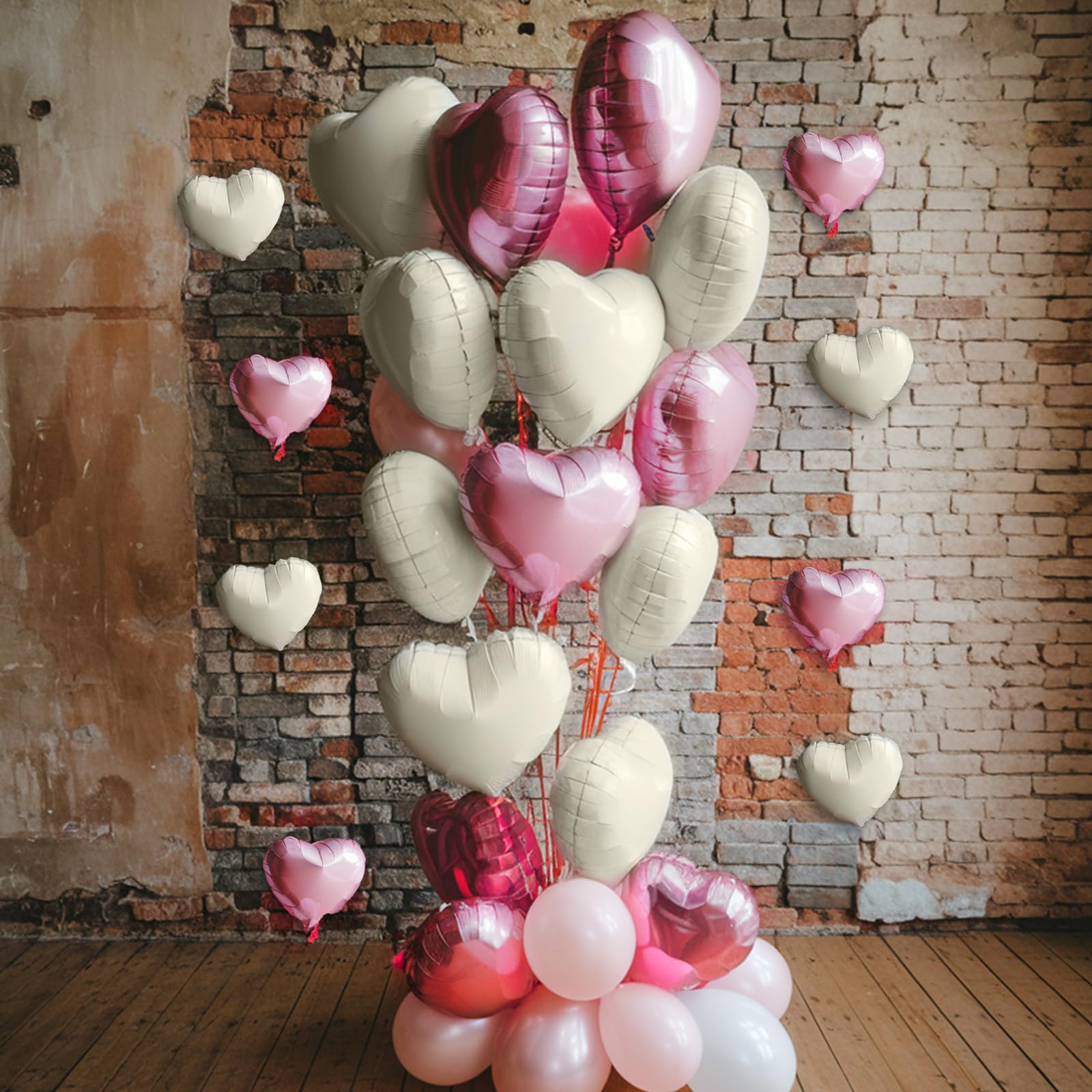 Pink White Heart Balloons, 19PCS Nude White and Pink Heart Shape