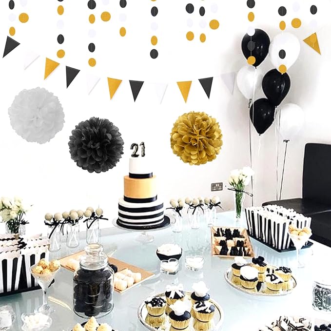 Black Gold Graduation Party Decorations 23pcs Kits Farewell Tissue