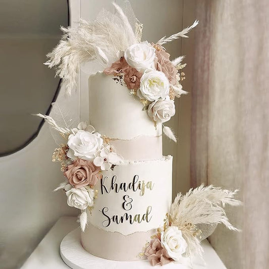 33 PCS Boho Cake Topper Decorations Vintage Artificial Rose Flowers