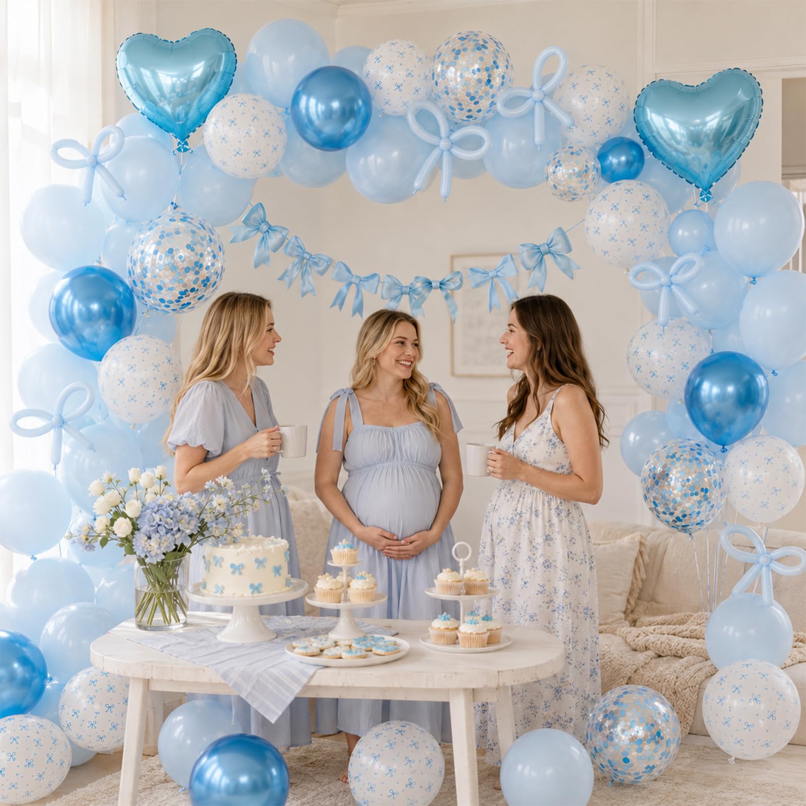 Blue Bow Birthday Decorations, Coquette Party Decor with Happy