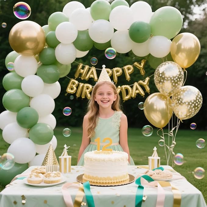 100pcs Sage Green and Gold Balloons 12 inch Latex Party Balloons with
