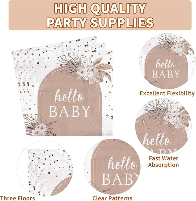 96pcs Boho Baby Shower Party Decorations Boho Hello Baby Girl Pink