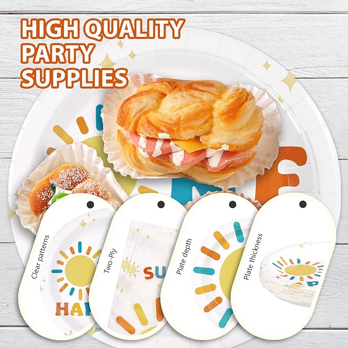 96Pcs Sun 1st Birthday Party Decorations Happy Boy One Themed Plates