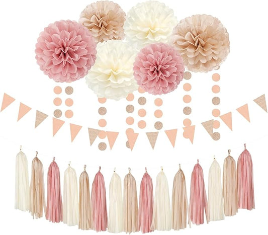 Pink Champagne Peach Rose Gold Boho Party Decorations 23pcs Women