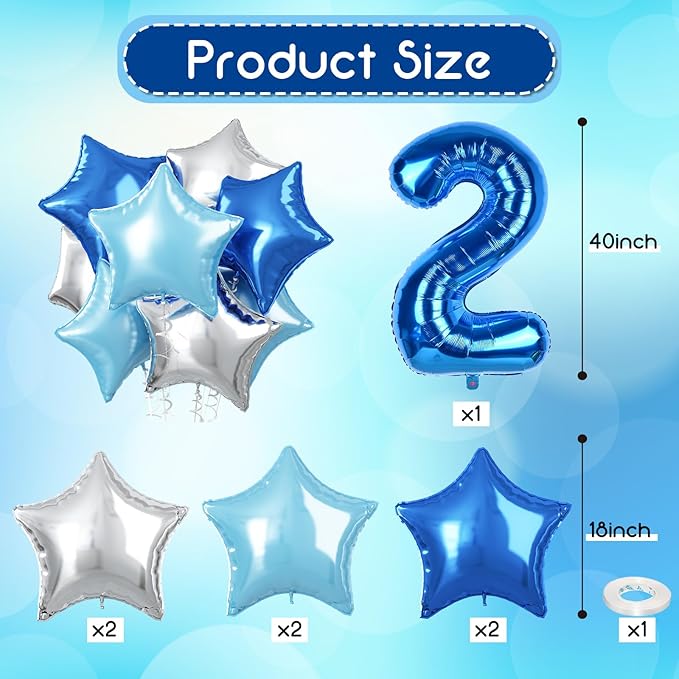 2nd Birthday Balloon for Boys, 40 Inch Number 2 Dark Blue, Large Foil