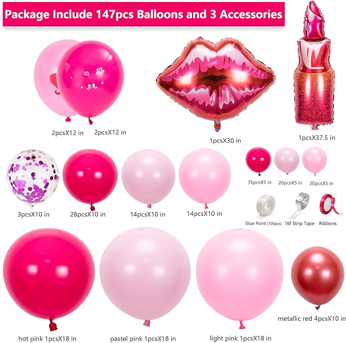 147pcs Pink Balloon Garland Arch Kit for Girls Birthday Party