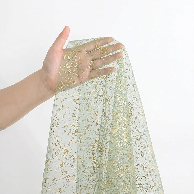 Artoid Mode Sage Green Gold Gauze Table Runner 59x120 Inch 10FT,