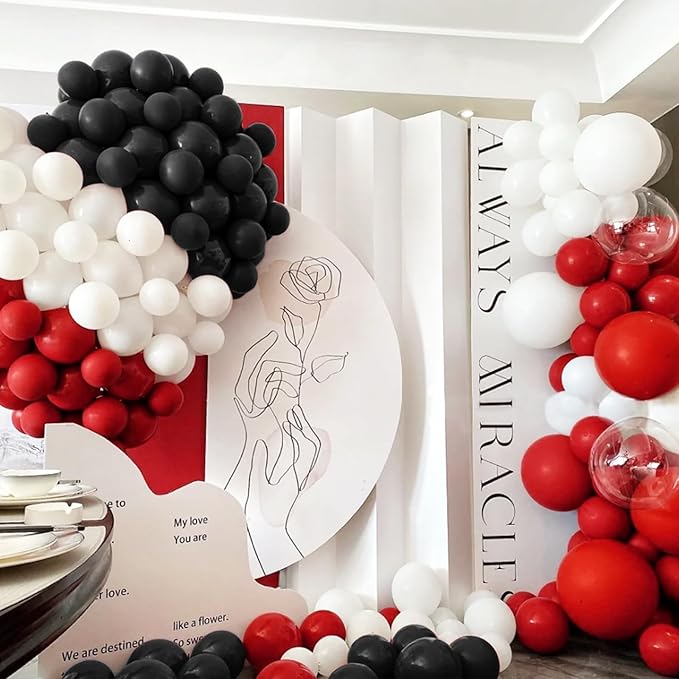 Red and Black Balloons 100Pack 12 inch Matte Black Red and White