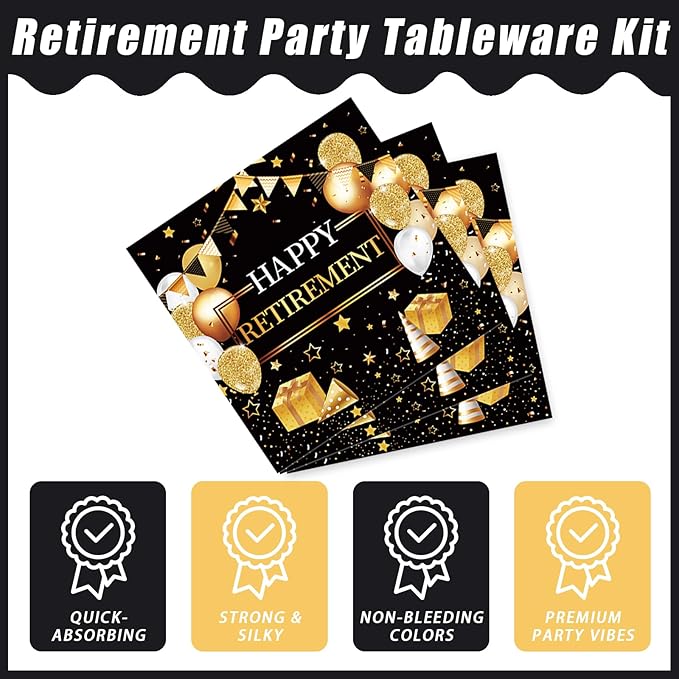 96 Pcs Retirement Party Plates and Napkins Set Happy Retirement