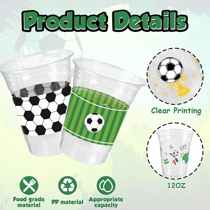 100Pcs Soccer Party Decorations Cups, 12 OZ Disposable Plastic