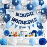 Zesliwy Blue White Silver Balloons Set,50Pcs 12 Inch Metallic Dark