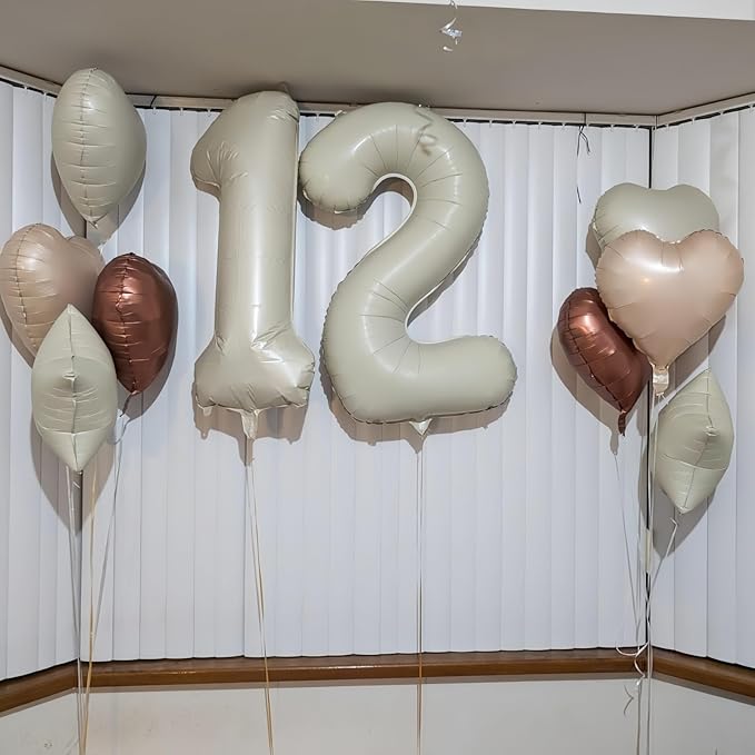 25th Birthday Balloons Set, Nude Brown Sand White Neutral Heart