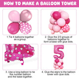 Pink 5th Birthday Balloons Decorations, Hot Pink Rose Polka Dots