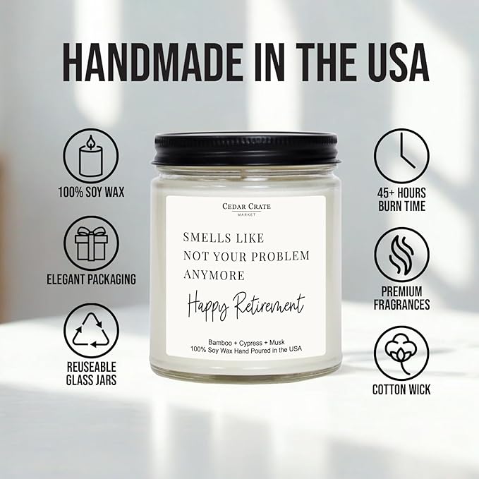 Cedar Crate Market Humorous Retirement Gift Candle Smells Like Not