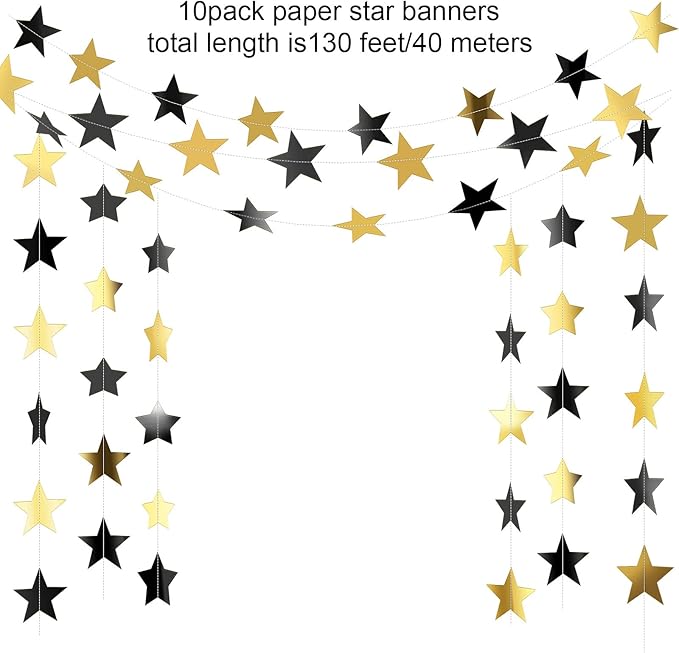 Patelai Glitter Star Garland Banner 2026 Party Decor 130 Feet Star