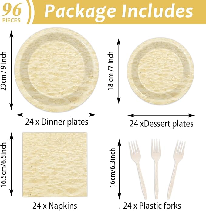 96pcs Summer Beach Party Plates and Napkins for Beach Party Supplies