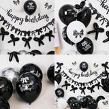 Black Silver White Bow Birthday Decorations, Coquette Party Decor with