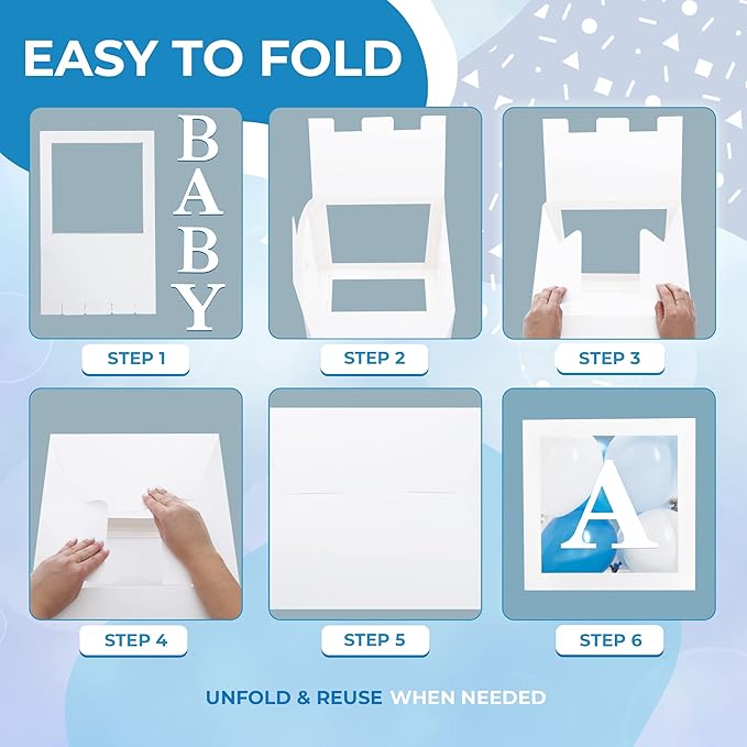 Baby Shower Boxes with Letters – White Boxes with Blue, Silver &
