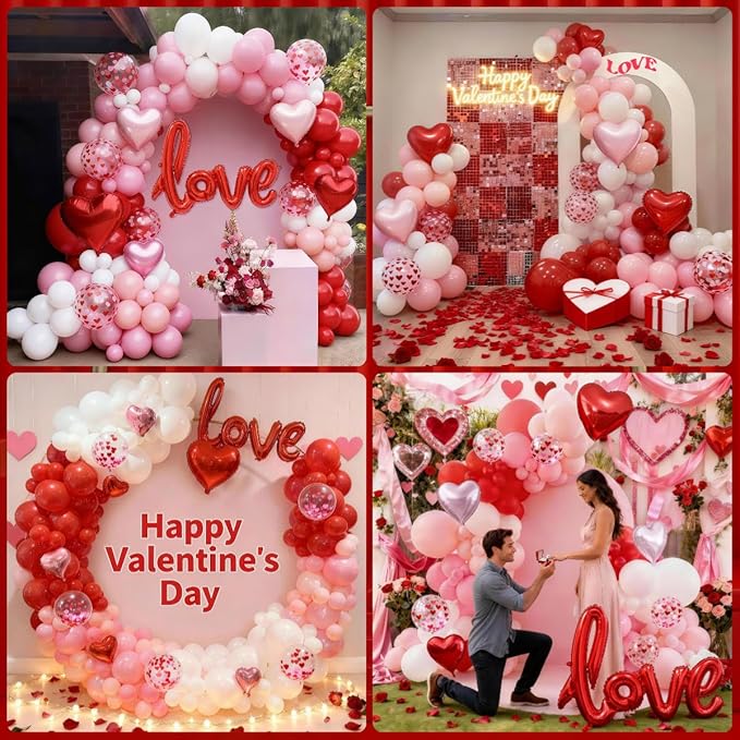 Valentines Day Balloon Arch Kit 114Pcs Red Pink White Balloon