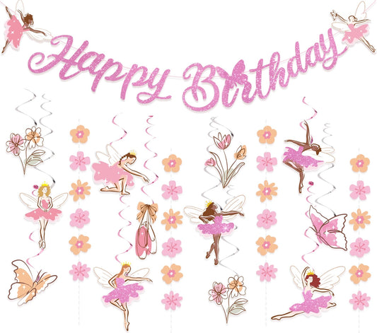 SUNBEAUTY Ballerina Birthday Party Decorations Pink Ballet Girls Happy