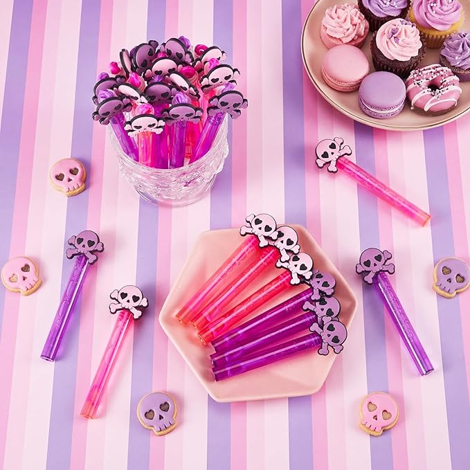 RoundFunny 24 Pcs Skull Mini Bubble Wands Skeleton Theme Party