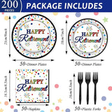 200 Pcs Happy Retirement Party Supplies Serve for 50 Guests Colorful